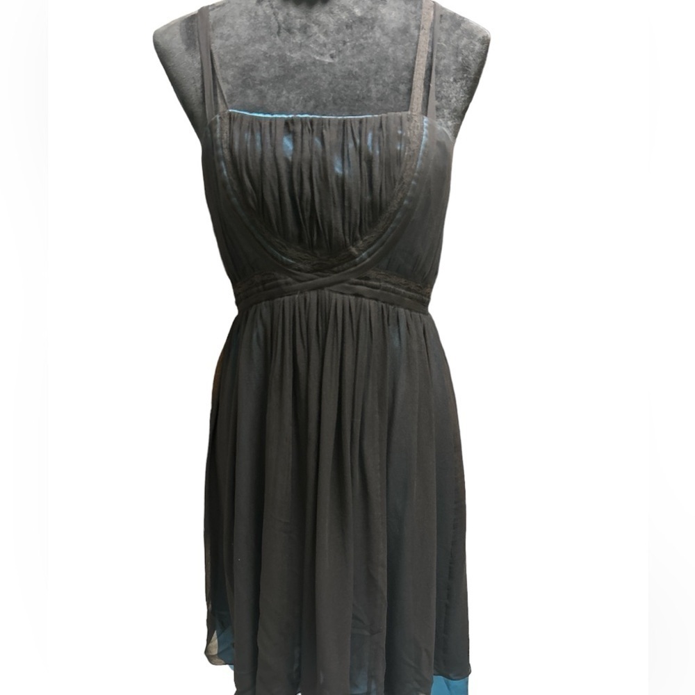 Laundry by Shelli Segal Silk Dress Blue Black Chiffon Overlay - Picture 4 of 8